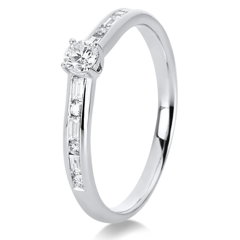 Image 90000428 - Ring 4er-Krappe 14 kt WG, 6 Brillanten 0,04 ct, TW-si, 6 Baguette 0,15 ct, TW-si, 1 ...