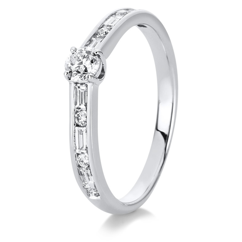 Image 90000429 - Ring 4er-Krappe 14 kt WG, 6 Baguette 0,06 ct, TW-si, 1 Brill. 0,20 ct, TW-si, 6 Baguette ...
