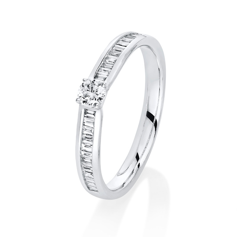 Image 90000431 - Ring 4er-Krappe 14 kt WG, 1 Brill. 0,10 ct, TW-si, 22 Baguette 0,23 ct, TW-si, ...