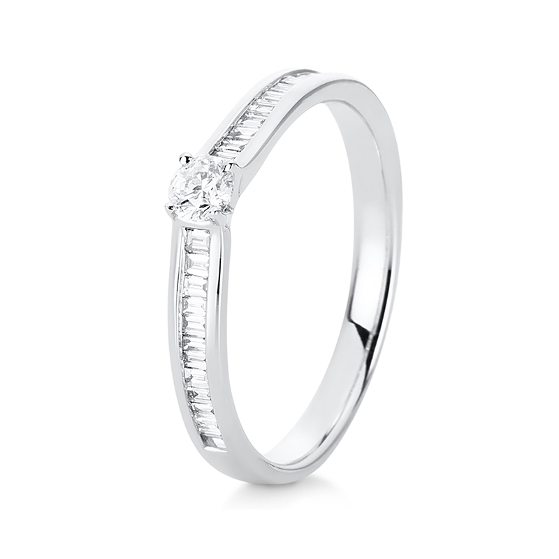 Image 90000432 - Ring 14 kt WG, 1 Brill. 0,15 ct, TW-si, 22 Baguette 0,21 ct, TW-si, ...