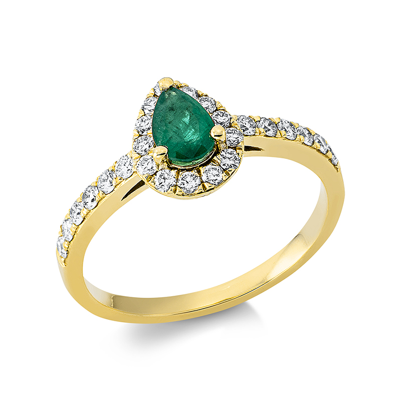 Image 90000438 - Ring 3er-Krappe 18 kt GG, 25 Brillanten 0,41 ct, TW-si, 1 Smaragd 0,34 ct grün, H:7,2 ...