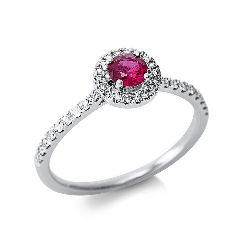 Image 90000439 - Ring 4er-Krappe 18 kt WG, 36 Brillanten 0,20 ct, TW-si, 1 Rubin 0,36 ct rot, Ø:7,2 mm, ...