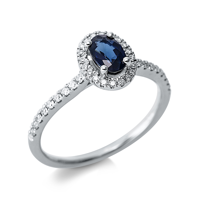 Image 90000441 - Ring 4er-Krappe 18 kt WG, 38 Brillanten 0,22 ct, TW-si, 1 Saphir 0,57 ct blau, H:7,1 mm, ...