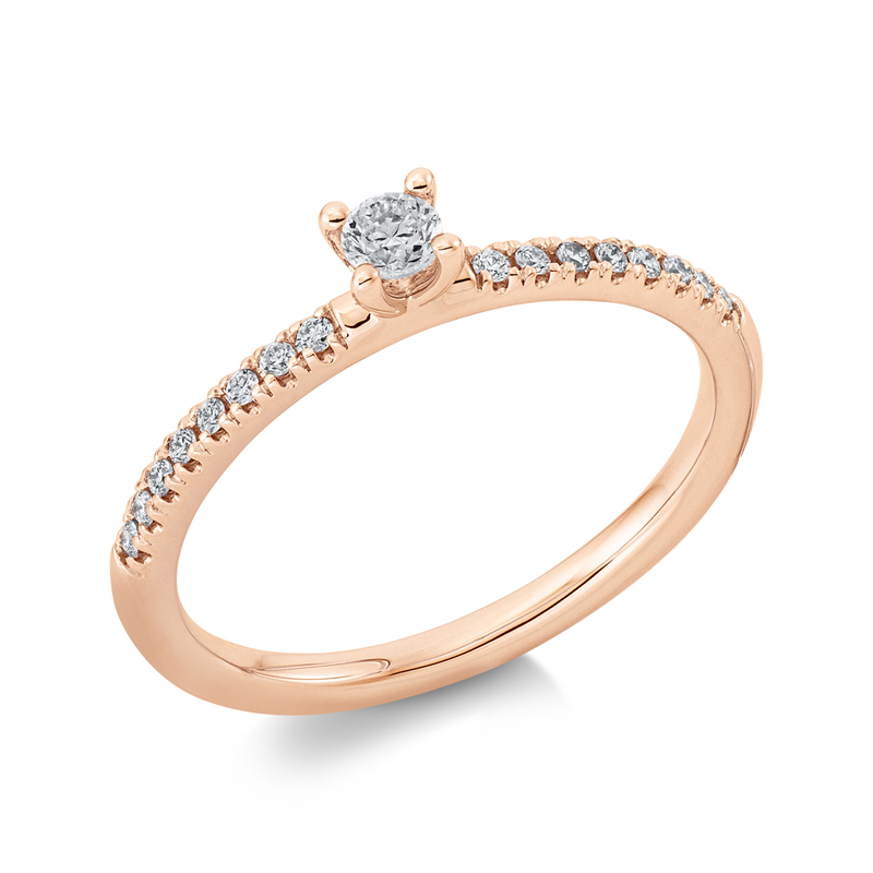 Image 90000445 - Ring 4er-Krappe 18 kt RG, 1 Brill. 0,10 ct, TW-si, 16 Brillanten 0,10 ct, TW-si, H:3,6 ...