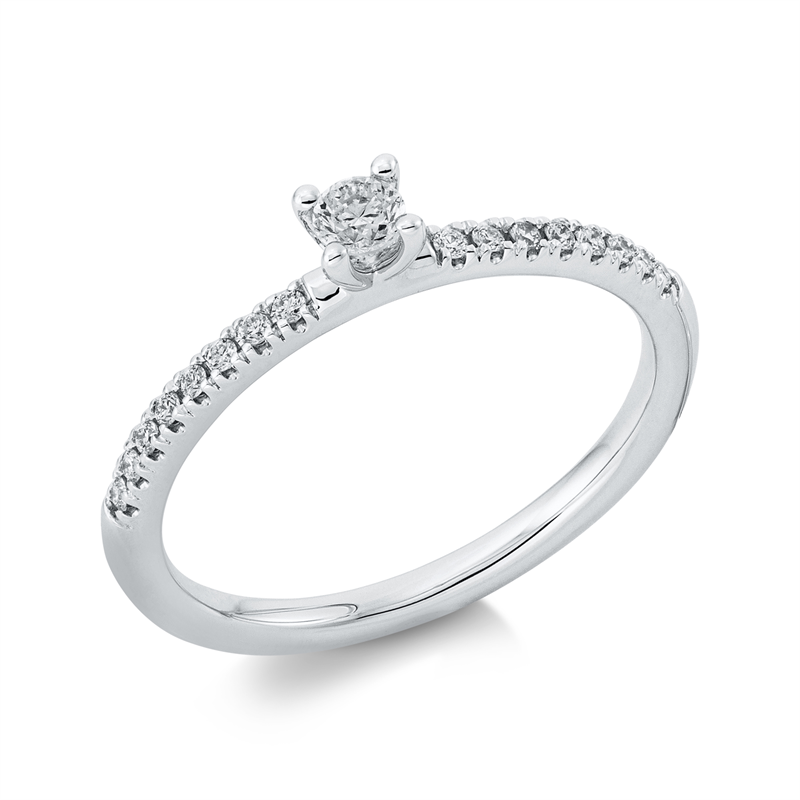 Image 90000447 - Ring 4er-Krappe 18 kt WG, 1 Brill. 0,10 ct, TW-si, 16 Brillanten 0,10 ct, TW-si, ...