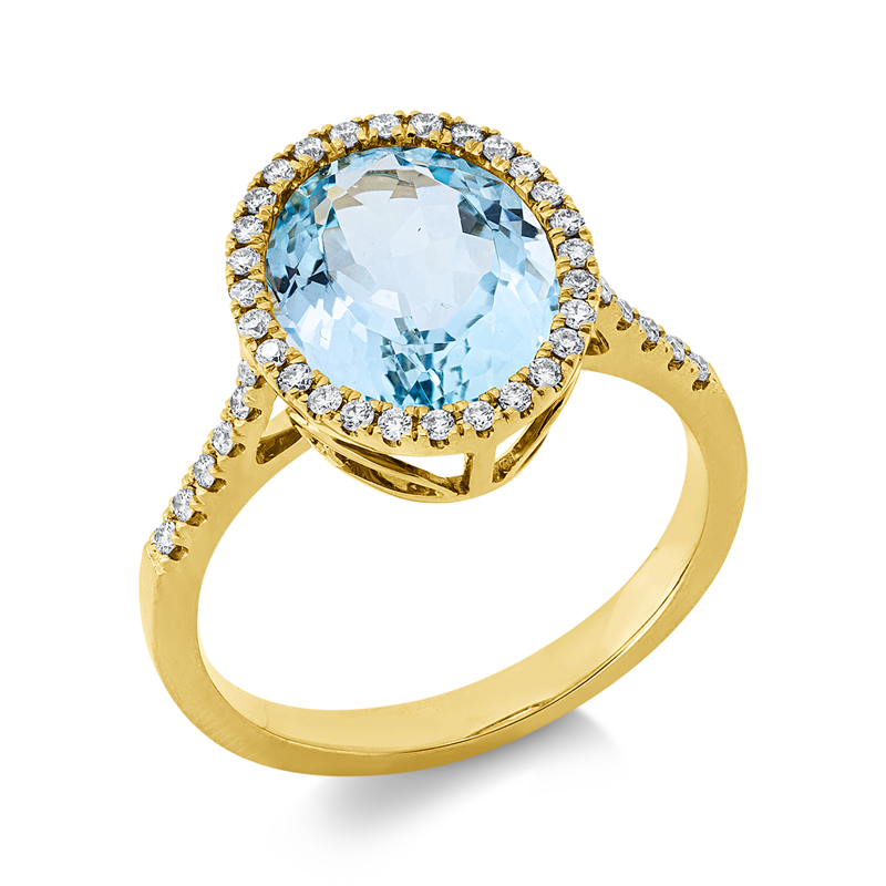 Image 90000454 - Ring 18 kt GG, 40 Brillanten 0,23 ct, TW-si, 1 Topas 4,40 ct sky blue, H:11,5 mm, B:13,1 ...