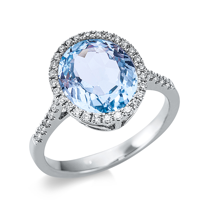 Image 90000455 - Ring 18 kt WG, 40 Brillanten 0,23 ct, TW-si, 1 Topas 4,40 ct sky blue, H:13,1 mm, B:11,5 ...