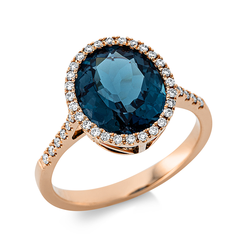 Image 90000456 - Ring 18 kt RG, 40 Brillanten 0,23 ct, TW-si, 1 Topas 4,40 ct Lond. blue, H:11,3 mm, ...