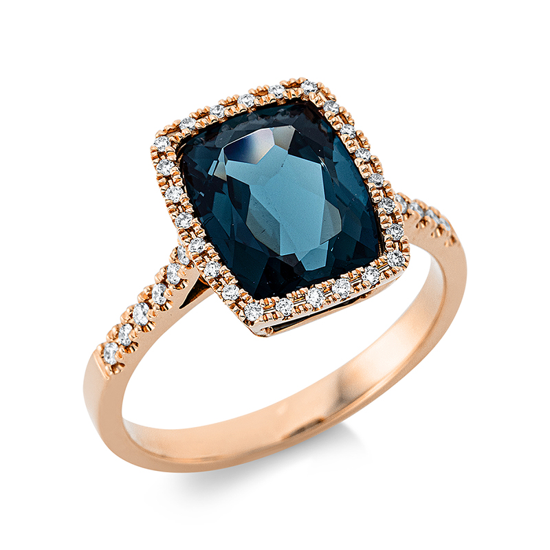 Image 90000457 - Ring 18 kt RG, 36 Brillanten 0,17 ct, TW-si, 1 Topas 3,90 ct Lond. blue, H:10,2 mm, ...