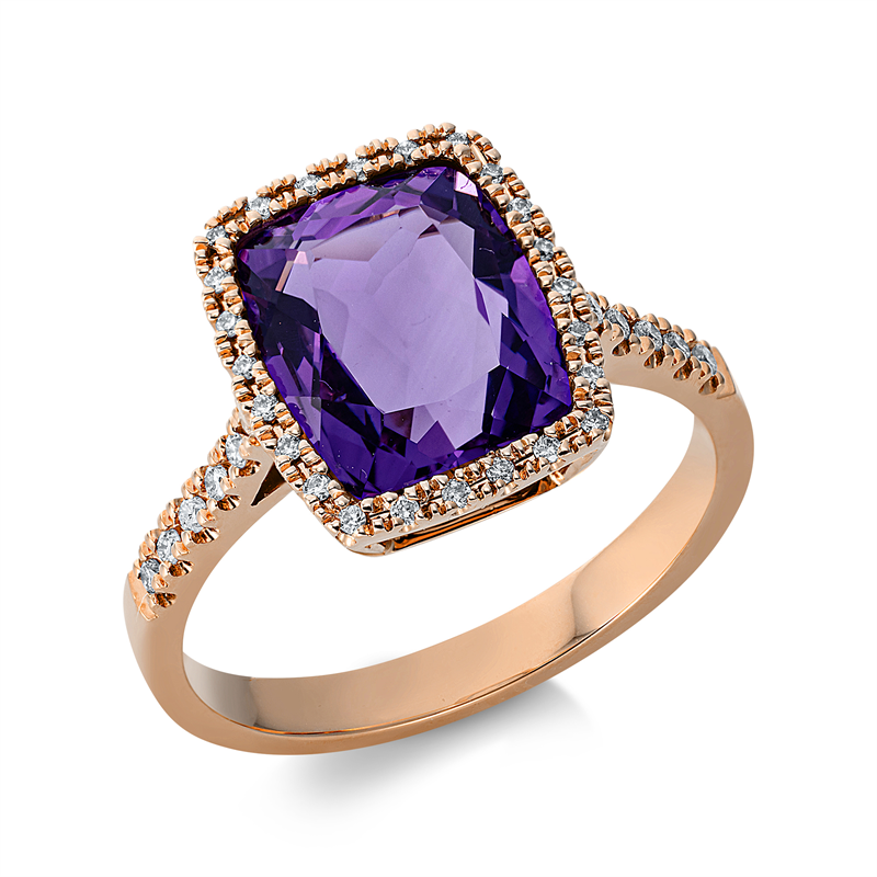 Image 90000459 - Ring 18 kt RG, 36 Brillanten 0,17 ct, TW-si, 1 Amethyst 3,00 ct lila, H:10,0 mm, B:12,0 ...