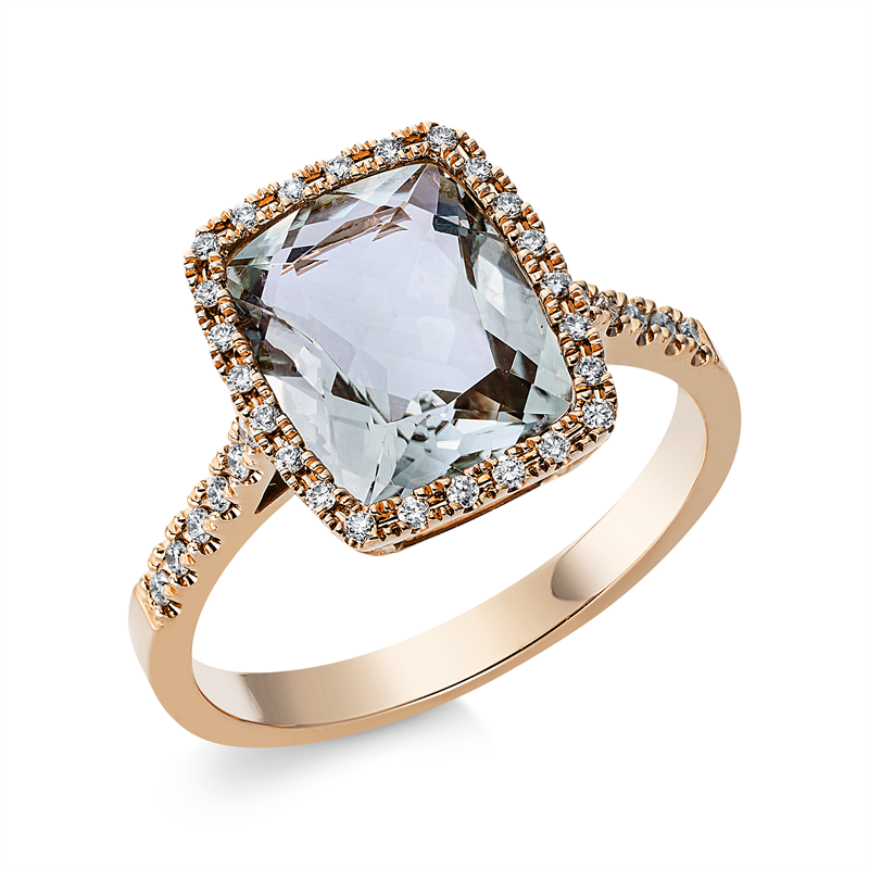 Image 90000461 - Ring 18 kt RG, 36 Brillanten 0,17 ct, TW-si, 1 Amethyst 3,00 ct grün, H:10,0 mm, B:12,0 ...