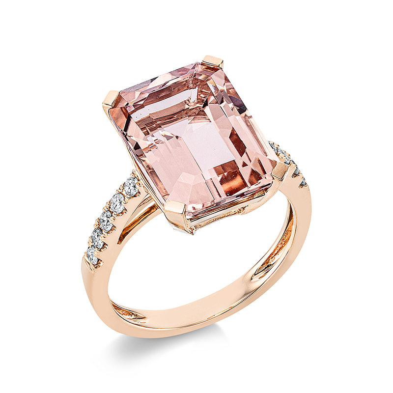 Image 90000462 - Ring 4er-Krappe 18 kt RG, 10 Brillanten 0,23 ct, TW-si, 1 Morganit 7,10 ct pink, ...