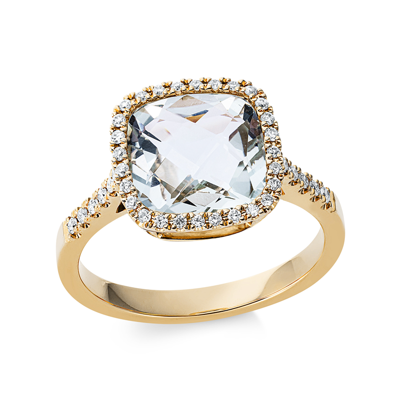 Image 90000464 - Ring 18 kt GG, 40 Brillanten 0,21 ct, TW-si, 1 Amethyst 3,00 ct grün, H:11,3 mm, B:11,3 ...