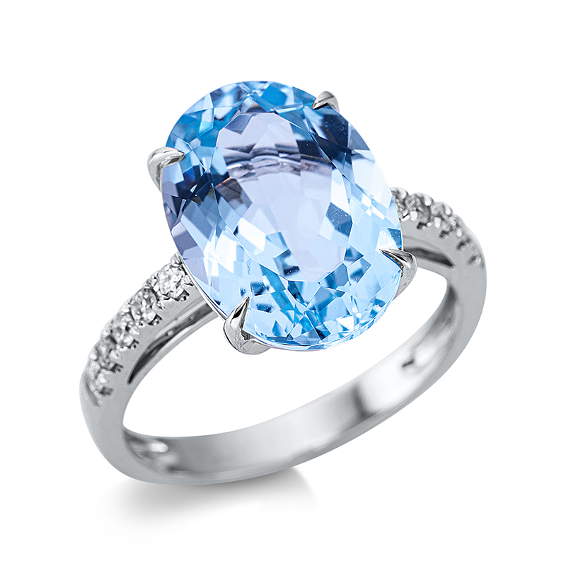 Image 90000466 - Ring 4er-Krappe 18 kt WG, 10 Brillanten 0,20 ct, TW-si, 1 Topas 8,10 ct sky blue, H:10,0 ...