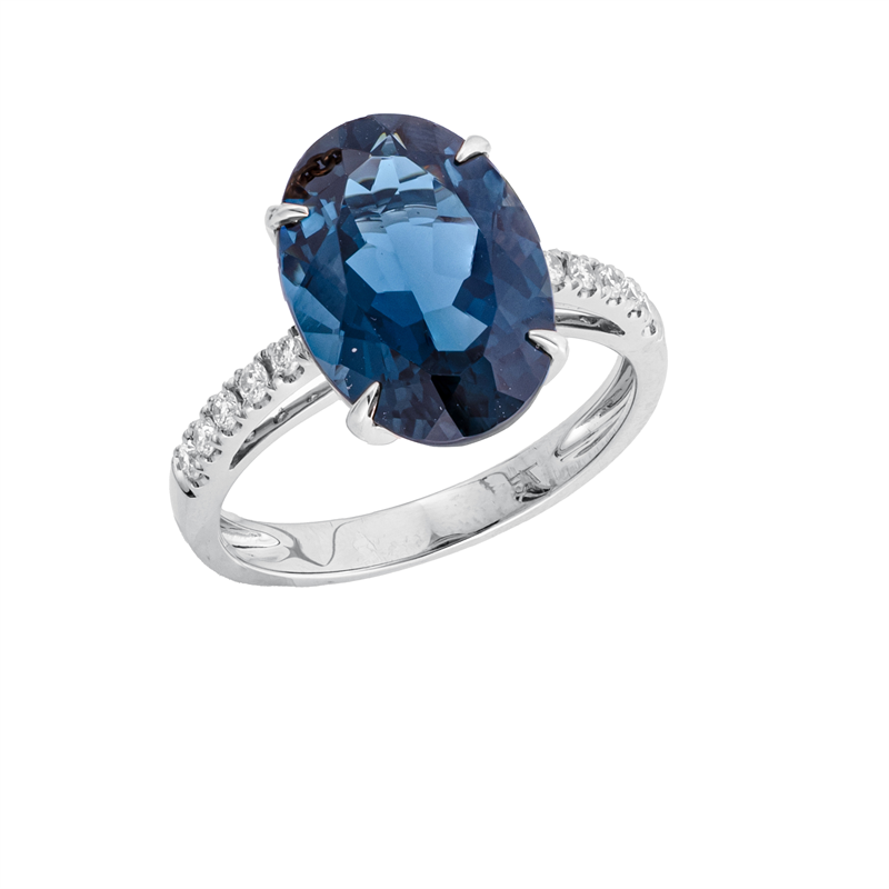 Image 90000468 - Ring 4er-Krappe 18 kt WG, 10 Brillanten 0,20 ct, TW-si, 1 Topas 7,20 ct Lond. blue, ...