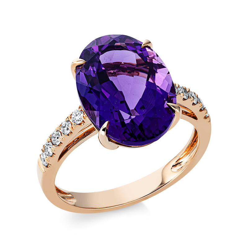 Image 90000469 - Ring 4er-Krappe 18 kt RG, 10 Brillanten 0,20 ct, TW-si, 1 Amethyst 4,70 ct lila, H:10,0 ...