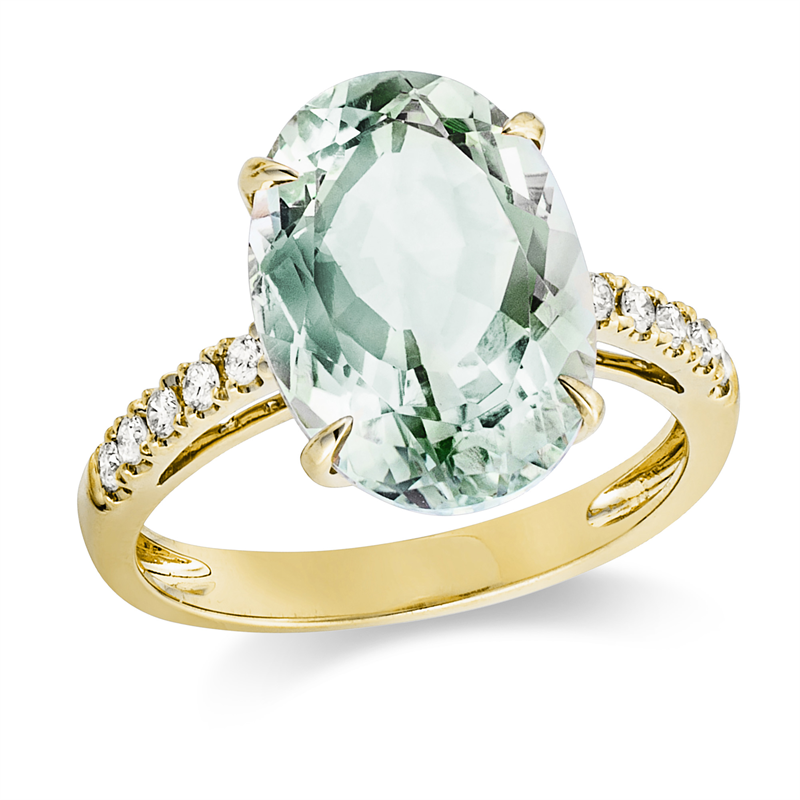 Image 90000471 - Ring 4er-Krappe 18 kt GG, 10 Brillanten 0,20 ct, TW-si, 1 Amethyst 5,60 ct grün, H:10,0 ...