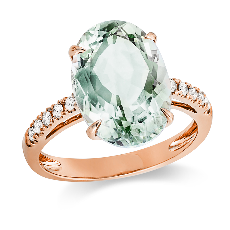 Image 90000472 - Ring 4er-Krappe 18 kt RG, 10 Brillanten 0,20 ct, TW-si, 1 Amethyst 5,60 ct grün, ...