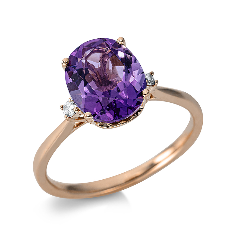 Image 90000475 - Ring 18 kt RG, 2 Brillanten 0,04 ct, TW-si, 1 Amethyst 2,70 ct lila, H:8,4 mm, B:10,3 mm, ...