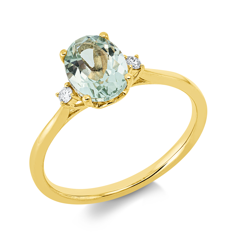 Image 90000480 - Ring 4er-Krappe 18 kt GG, 2 Brillanten 0,04 ct, TW-si, 1 Amethyst 1,22 ct grün, H:9,2 ...