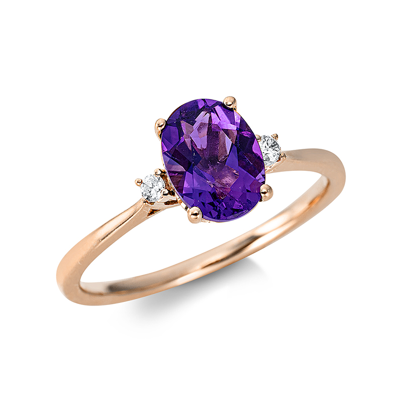 Image 90000481 - Ring 4er-Krappe 18 kt RG, 2 Brillanten 0,04 ct, TW-si, 1 Amethyst 1,14 ct lila, H:9,2 mm, ...