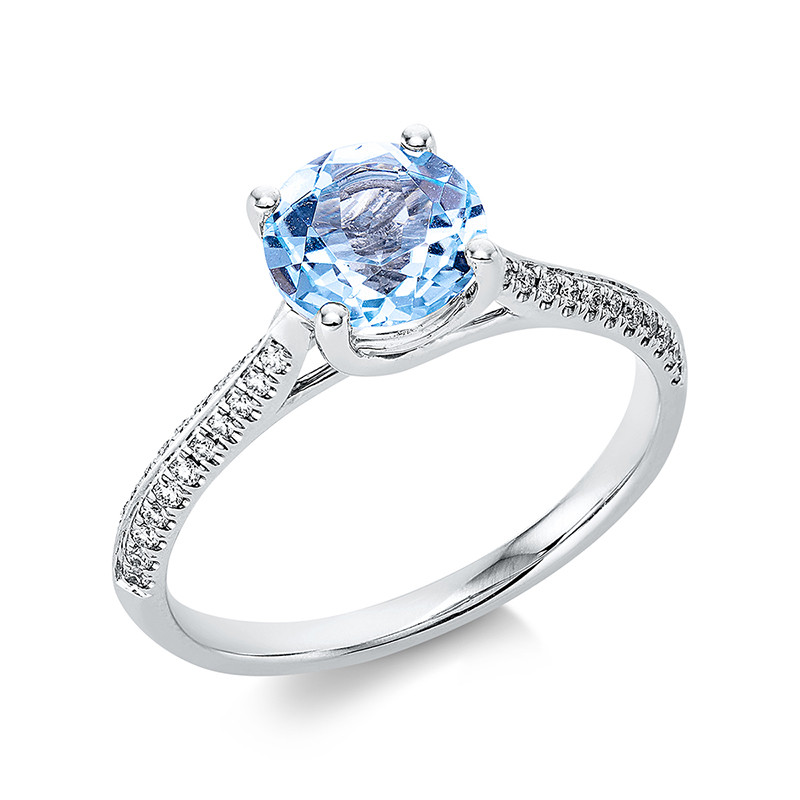 Image 90000482 - Ring 4er-Krappe 18 kt WG, 44 Brillanten 0,14 ct, TW-si, 1 Topas 1,55 ct sky blue, Ø:7,0 ...