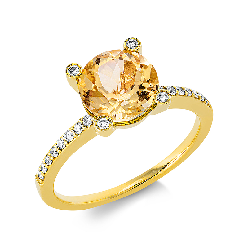Image 90000483 - Ring 4er-Krappe 18 kt GG, 4 Brillanten 0,03 ct, TW-si, 32 Brillanten 0,19 ct, TW-si, 1 ...