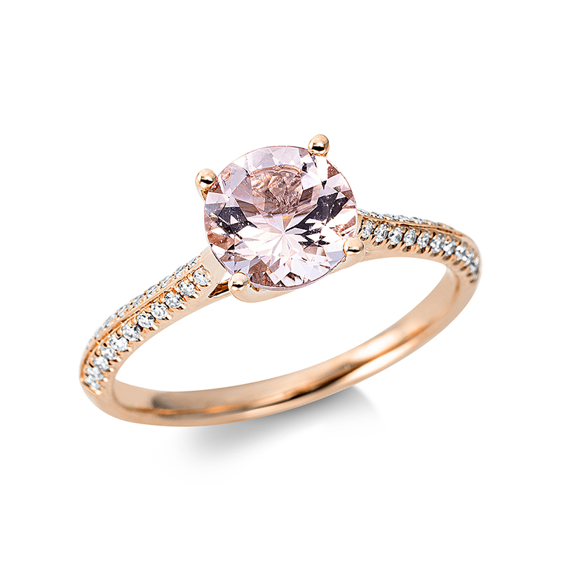 Image 90000486 - Ring 4er-Krappe 18 kt RG, 44 Brillanten 0,14 ct, TW-si, 1 Morganit 1,11 ct pink, Ø:7,0 ...