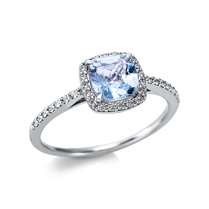Image 90000488 - Ring 4er-Krappe 18 kt WG, 34 Brillanten 0,18 ct, TW-si, 1 Topas 0,90 ct sky blue, H:8,3 ...