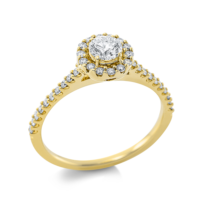 Image 90000489 - Ring 18 kt GG, 1 Brill. 0,33 ct, TW-si, 34 Brillanten 0,27 ct, TW-si, Ø:7,5 mm, ...