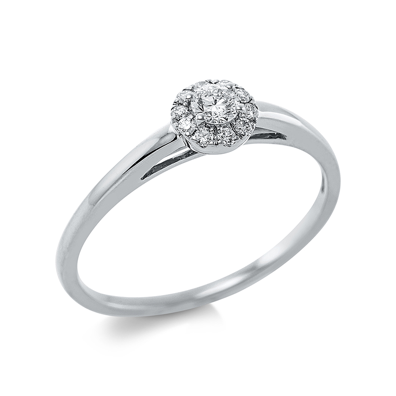 Image 90000493 - Ring 18 kt WG, 1 Brill. 0,11 ct, TW-si, 10 Brillanten 0,07 ct, TW-si, H:5,4 mm, B:5,1 mm, ...