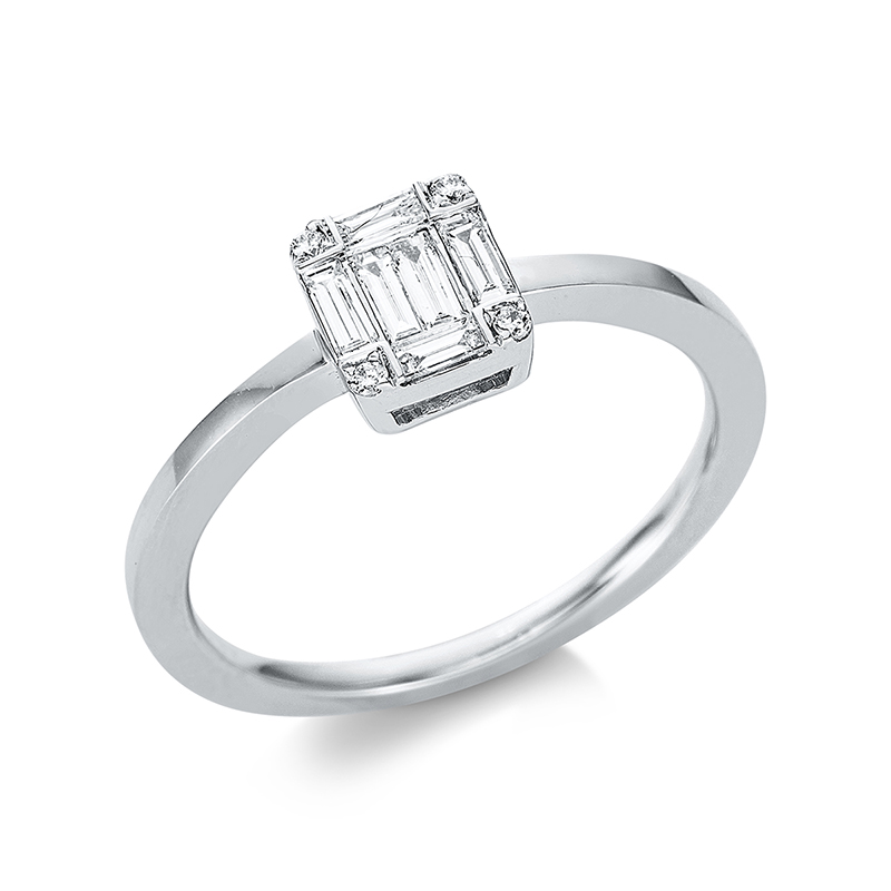 Image 90000980 - Ring 4er-Krappe 18 kt WG, 6 Baguette 0,27 ct, TW-si, 4 Brillanten 0,03 ct, TW-si, H:5,8 ...
