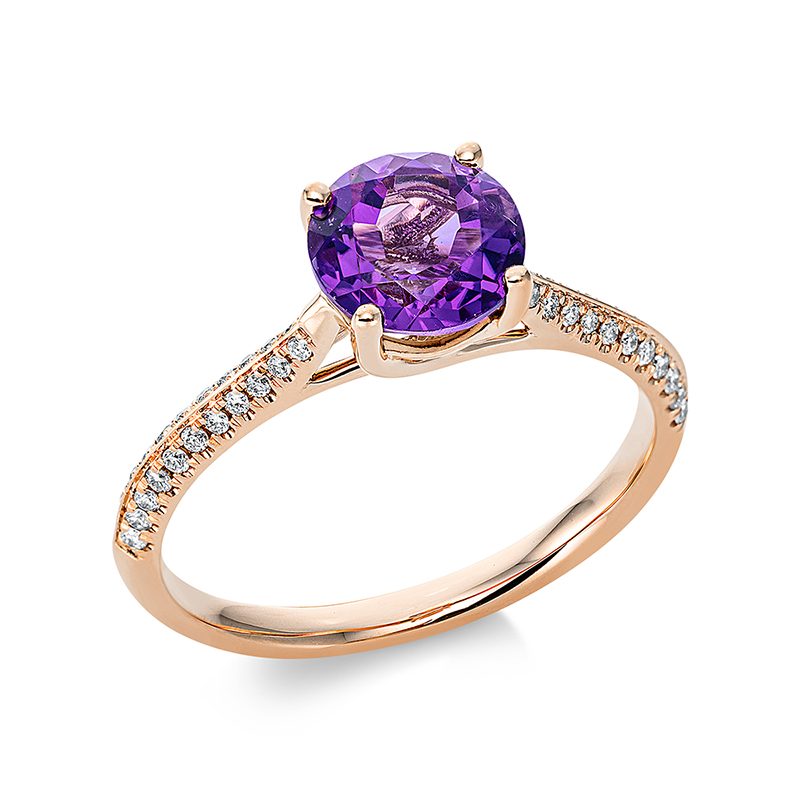 Image 90000982 - Ring 4er-Krappe 18 kt RG, 44 Brillanten 0,15 ct, TW-si, 1 Amethyst 1,32 ct lila, Ø:7,0 ...