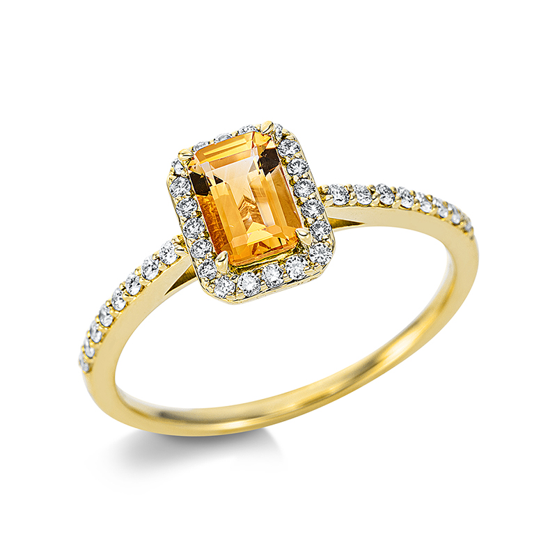 Image 90000983 - Ring 4er-Krappe 18 kt GG, 36 Brillanten 0,20 ct, TW-si, 1 Citrin 0,52 ct gelb, ...