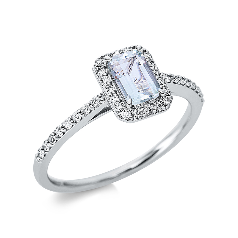 Image 90000985 - Ring 4er-Krappe 18 kt WG, 36 Brillanten 0,19 ct, TW-si, 1 Amethyst 0,48 ct grün, H:6,5 ...