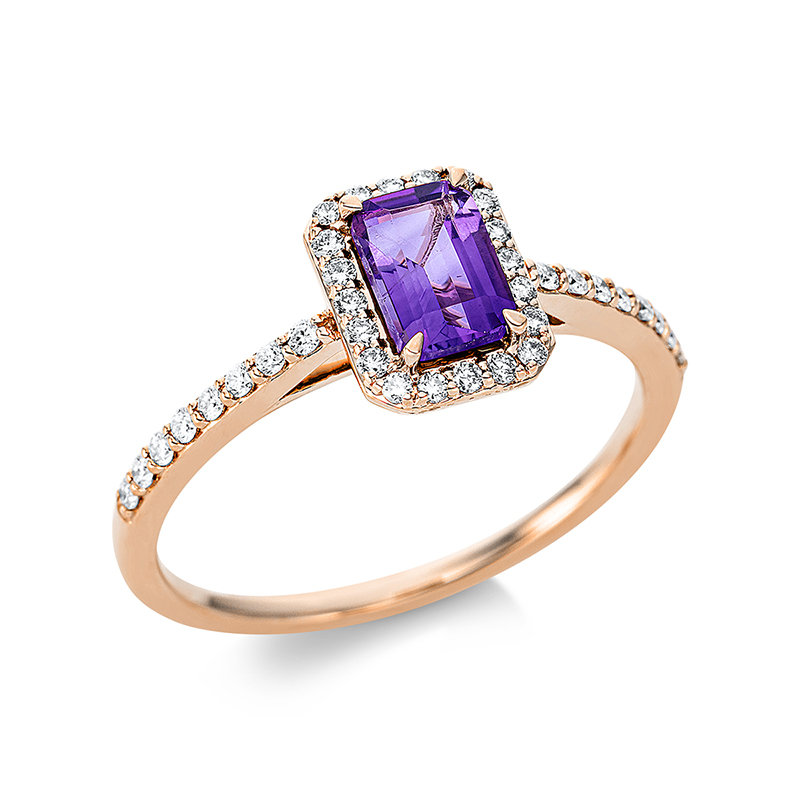 Image 90000987 - Ring 4er-Krappe 18 kt RG, 36 Brillanten 0,19 ct, TW-si, 1 Amethyst 0,49 ct lila, H:6,4 ...