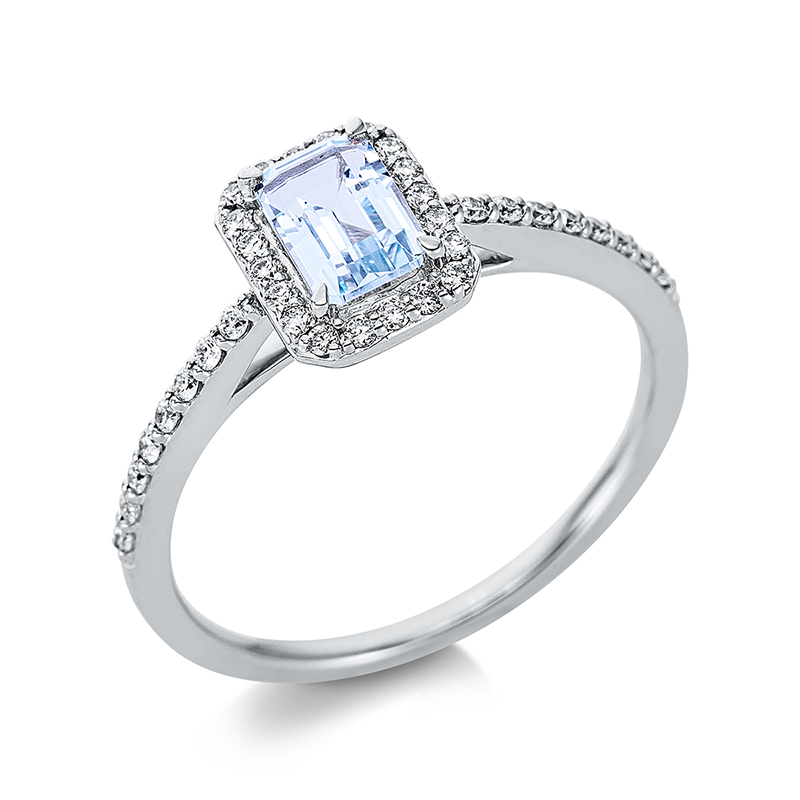 Image 90000988 - Ring 4er-Krappe 18 kt WG, 36 Brillanten 0,19 ct, TW-si, 1 Topas 0,64 ct sky blue, H:6,4 ...