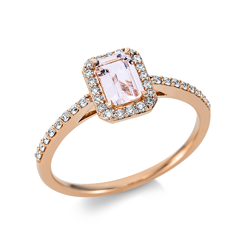 Image 90000989 - Ring 4er-Krappe 18 kt RG, 36 Brillanten 0,19 ct, TW-si, 1 Morganit 0,44 ct pink, H:6,4 ...