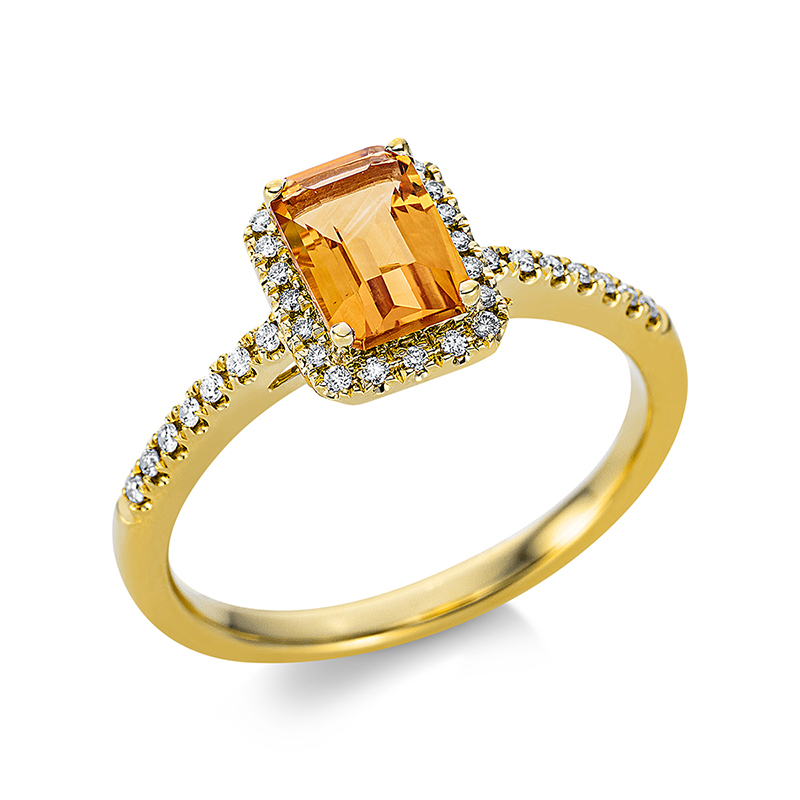 Image 90000990 - Ring 4er-Krappe 18 kt GG, 34 Brillanten 0,11 ct, TW-si, 1 Citrin 0,85 ct gelb, H:7,0 mm, ...