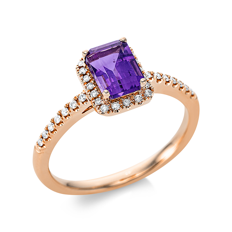 Image 90000993 - Ring 4er-Krappe 18 kt RG, 34 Brillanten 0,11 ct, TW-si, 1 Amethyst 0,96 ct lila, H:7,0 ...