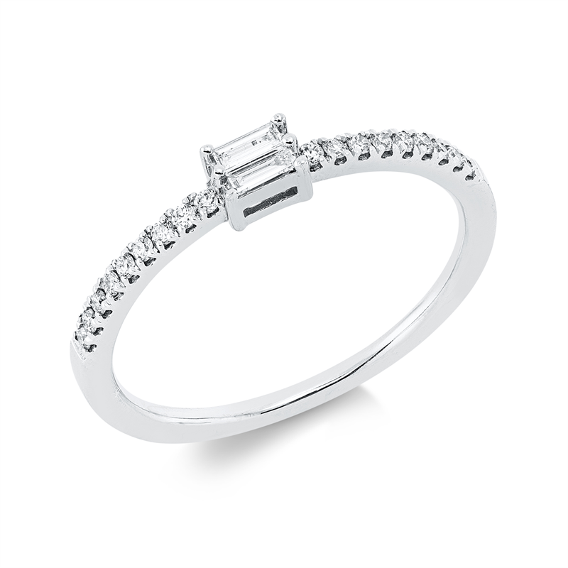 Image 90000996 - Ring 18 kt WG, 2 Baguette 0,05 ct, TW-si, 18 Brillanten 0,12 ct, TW-si, H:2,8 mm, B:4,0 ...