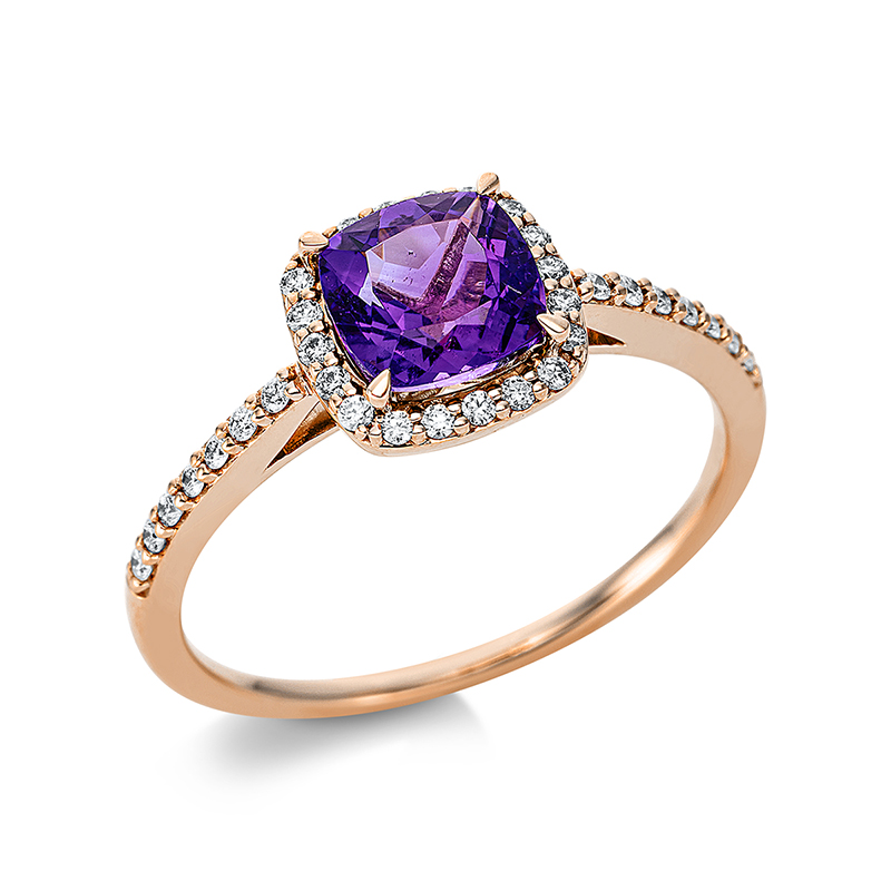 Image 90000999 - Ring 4er-Krappe 18 kt RG, 34 Brillanten 0,18 ct, TW-si, 1 Amethyst 0,86 ct lila, H:8,1 ...