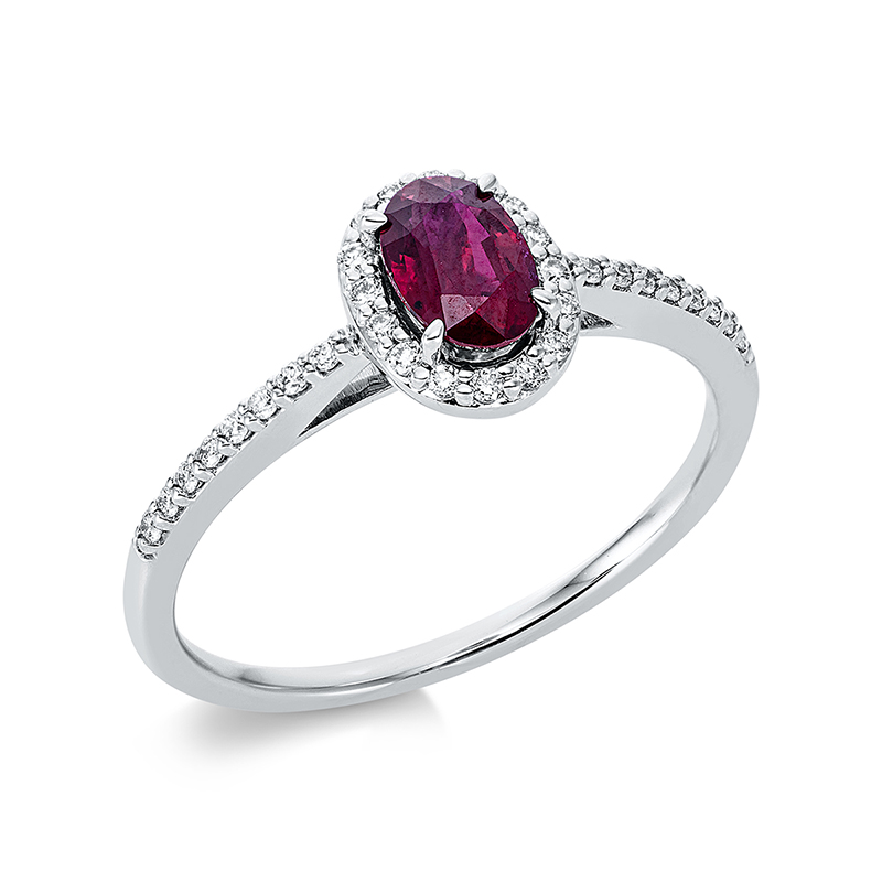 Image 90001002 - Ring 4er-Krappe 18 kt WG, 32 Brillanten 0,14 ct, TW-si, 1 Rubin 0,54 ct rot, H:6,2 mm, ...