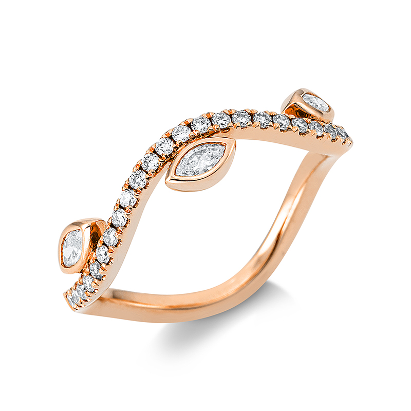 Image 90001005 - Ring 18 kt RG, 3 Navette 0,12 ct, TW-vsi, 25 Brillanten 0,16 ct, TW-si, ...