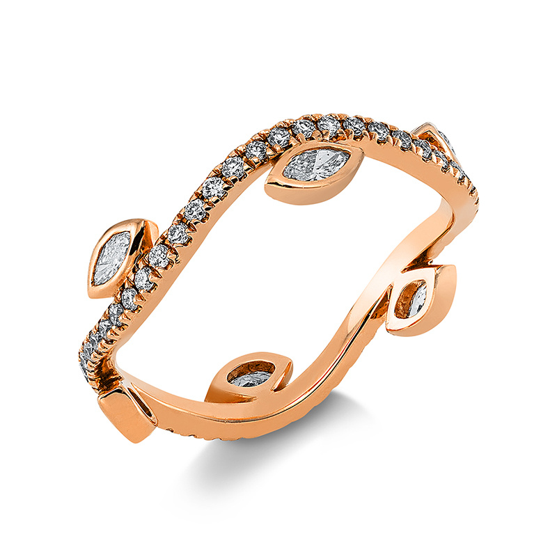 Image 90001006 - Ring 18 kt RG, 6 Navette 0,25 ct, TW-vsi, 50 Brillanten 0,30 ct, TW-si, B:4,2 mm, ...