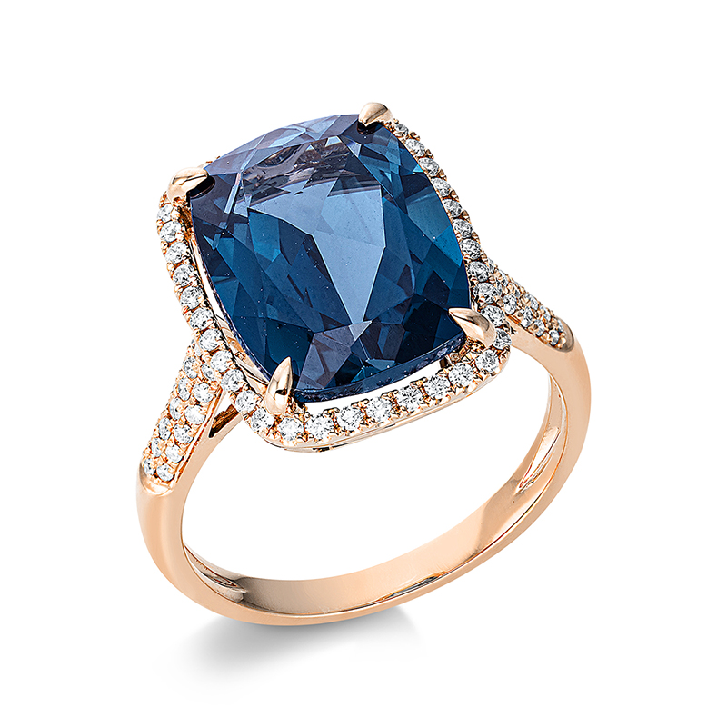 Image 90001013 - Ring 4er-Krappe 18 kt RG, 76 Brillanten 0,38 ct, TW-si, 1 Topas 8,80 ct Lond. blue, ...