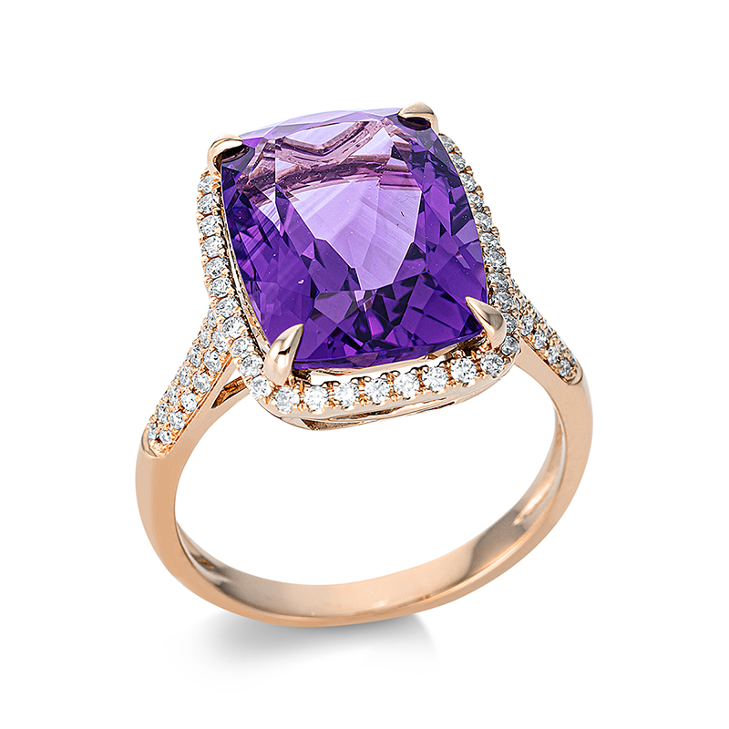 Image 90001014 - Ring 4er-Krappe 18 kt RG, 76 Brillanten 0,37 ct, TW-si, 1 Amethyst 7,00 ct lila, H:12,4 ...
