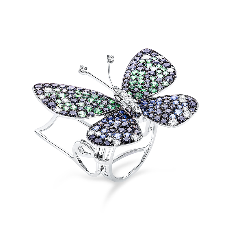 Image 90001017 - Ring 18 kt WG Schmetterling, Fassung teils schwarz rhodinie, 26 Brillanten 0,67 ct, ...