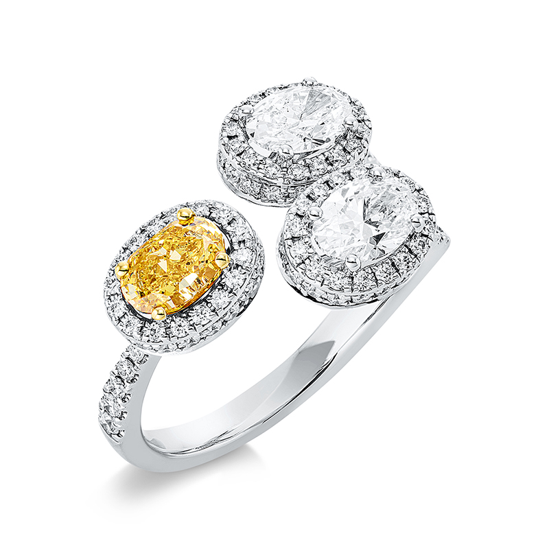 Image 90001018 - Ring 18 kt WG GG, GIA 1228312914, 2 Oval 0,92 ct, F-vsi/si, 118 Brillanten 0,56 ct, ...