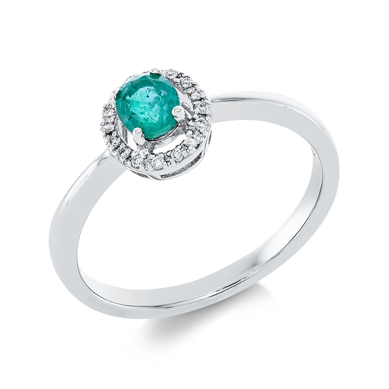 Image 90001020 - Ring 4er-Krappe 18 kt WG, 16 Brillanten 0,05 ct, TW-pi, 1 Smaragd 0,35 ct grün, ...